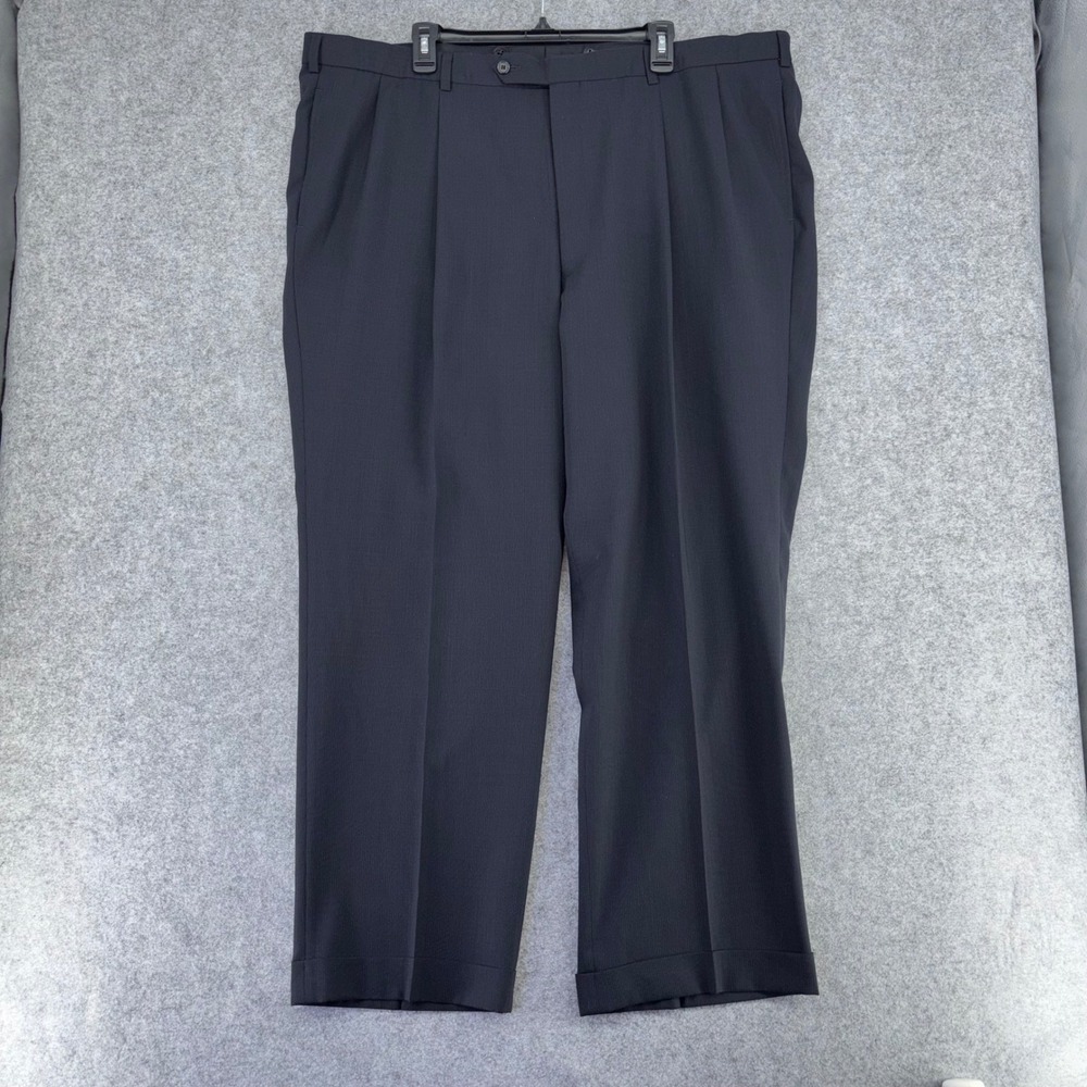 Brooks Brothers BrooksCool Mens 45x29 Navy Blue Pleated Cuffed Wool Blend Pants